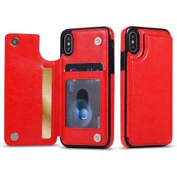 iPhone Xr Flip Book Leather Style Credit Card Case (Red)